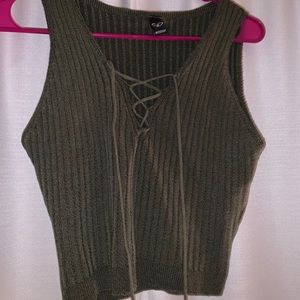 OLIVE GREEN LACE UP TANK